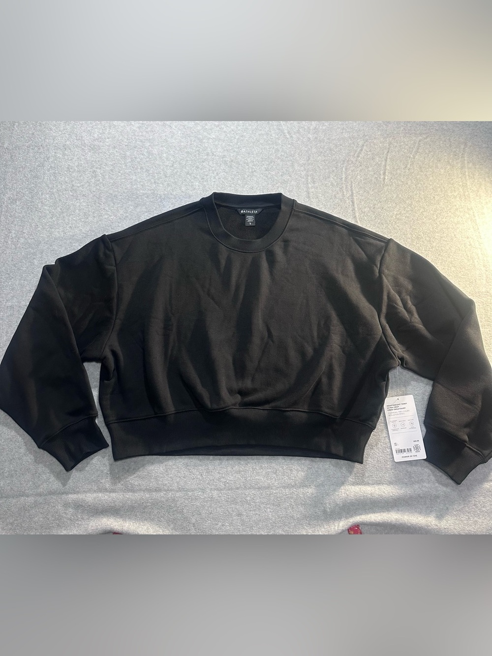 Athleta Heavyweight Terry Ultra Crop Crew Sweatshirt Black L NWT